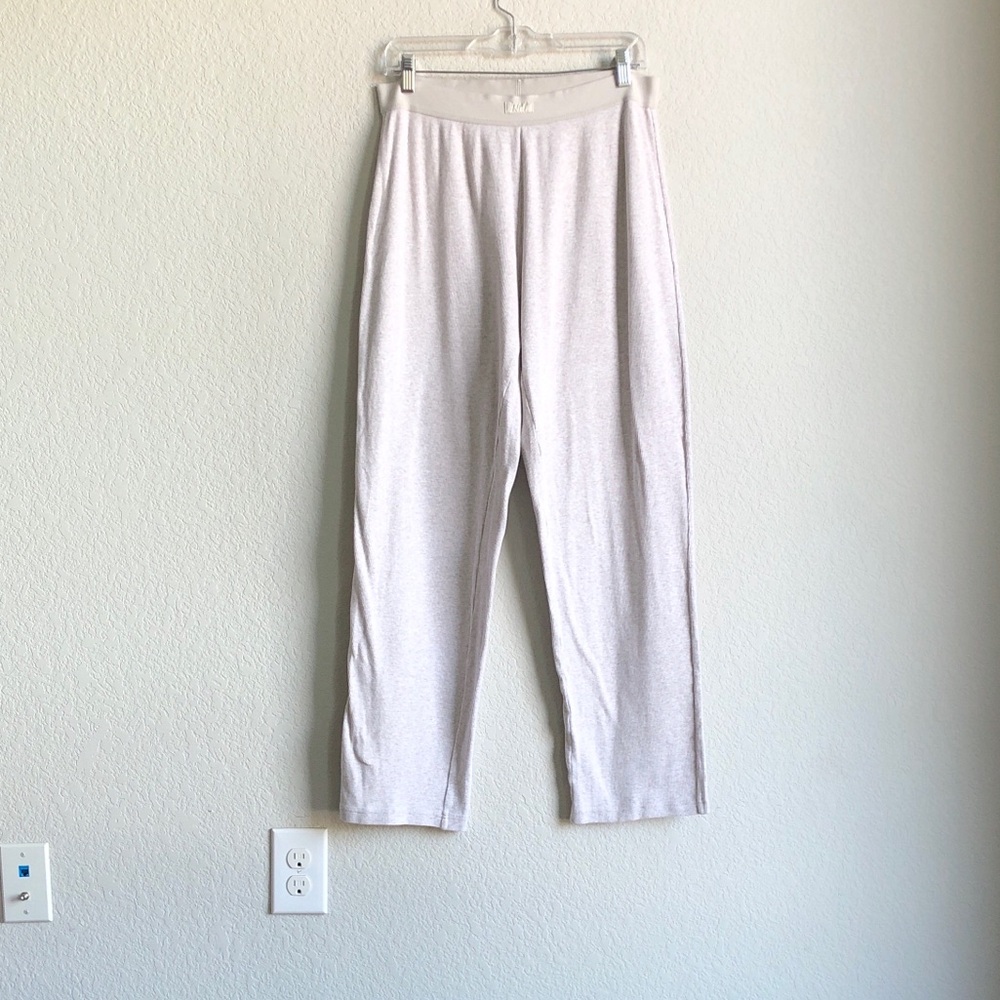 Skims Cotton Rib Loose Leg Pajama Pants Medium Heathered Oatmeal Beige